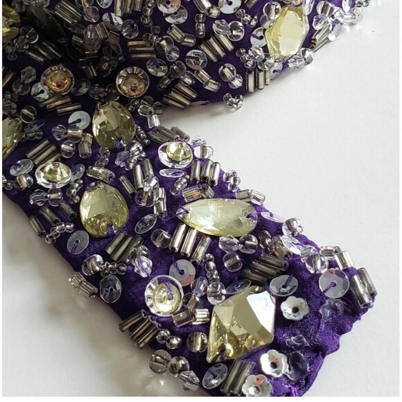 Purple Beaded Sash Belt With Sequins & Jewels